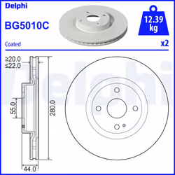 Disque de frein DELPHI BG5010C avant, ventilé, 2 pièce