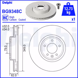 Disque de frein DELPHI BG9348C avant, ventilé, à haute teneur en carbone, 1 pièce