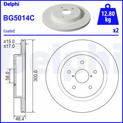 Disque de frein DELPHI BG5014C arrière, ventilé, plein, 2 pièce