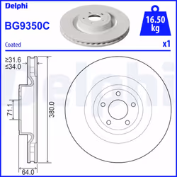 Disque de frein DELPHI BG9350C avant, ventilé, 1 pièce