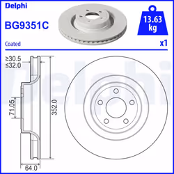 Disque de frein DELPHI BG9351C avant, ventilé, 1 pièce