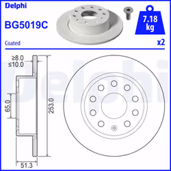 Disque de frein DELPHI BG5019C arrière, plein, 2 pièce