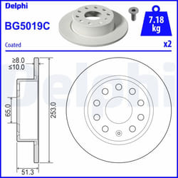 Disque de frein DELPHI BG5019C arrière, plein, 2 pièce