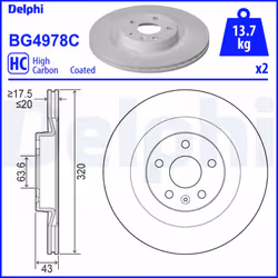 Disque de frein DELPHI BG4978C arrière, ventilé, à haute teneur en carbone, 2 pièce