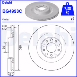 Disque de frein DELPHI BG4998C arrière, ventilé, 2 pièce