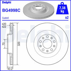 Disque de frein DELPHI BG4998C arrière, ventilé, 2 pièce