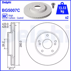 Disque de frein DELPHI BG5007C avant, ventilé, à haute teneur en carbone, 2 pièce