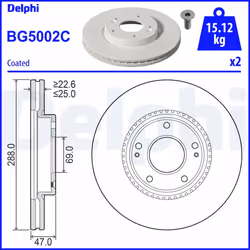 Disque de frein DELPHI BG5002C avant, ventilé, 2 pièce - Vue supplémentaire 2