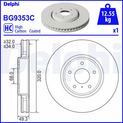 Disque de frein DELPHI BG9353C avant, ventilé, à haute teneur en carbone, 1 pièce