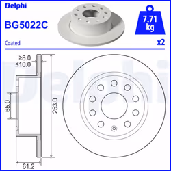 Disque de frein DELPHI BG5022C arrière, plein, 2 pièce