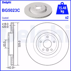 Disque de frein DELPHI BG5023C arrière, ventilé, 2 pièce