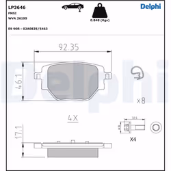 Jeu de plaquettes de frein DELPHI LP3646, arrière