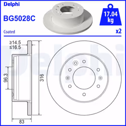 Disque de frein DELPHI BG5028C arrière, plein, 2 pièce