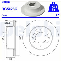 Disque de frein DELPHI BG5028C arrière, plein, 2 pièce
