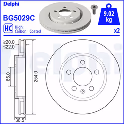 Disque de frein DELPHI BG5029C arrière, ventilé, à haute teneur en carbone, 2 pièce