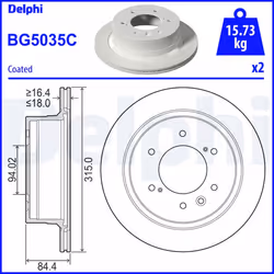 Disque de frein DELPHI BG5035C arrière, ventilé, 2 pièce