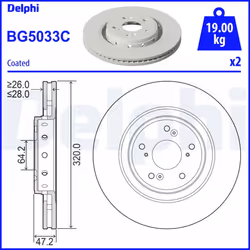 Disque de frein DELPHI BG5033C avant, ventilé, 2 pièce