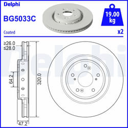 Disque de frein DELPHI BG5033C avant, ventilé, 2 pièce