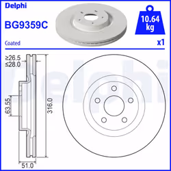 Disque de frein DELPHI BG9359C avant, ventilé, 1 pièce