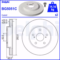 Disque de frein DELPHI BG5051C avant, ventilé, 2 pièce