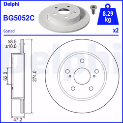 Disque de frein DELPHI BG5052C arrière, plein, 2 pièce