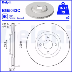 Disque de frein DELPHI BG5043C avant, ventilé, à haute teneur en carbone, 2 pièce