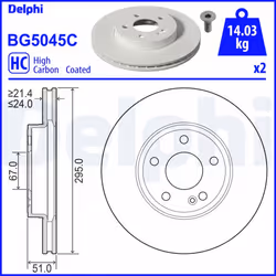 Disque de frein DELPHI BG5045C avant, ventilé, à haute teneur en carbone, 2 pièce