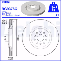 Disque de frein DELPHI BG9378C avant, ventilé, à haute teneur en carbone, 1 pièce