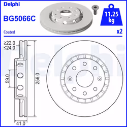 Disque de frein DELPHI BG5066C avant, ventilé, 2 pièce