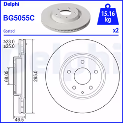 Disque de frein DELPHI BG5055C avant, ventilé, 2 pièce