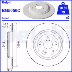 Disque de frein DELPHI BG5056C arrière, plein, 2 pièce