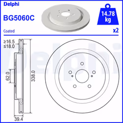 Disque de frein DELPHI BG5060C arrière, ventilé, plein, 2 pièce