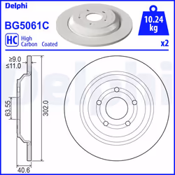 Disque de frein DELPHI BG5061C arrière, ventilé, plein, à haute teneur en carbone, 2 pièce