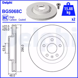 Disque de frein DELPHI BG5068C avant, ventilé, à haute teneur en carbone, 2 pièce