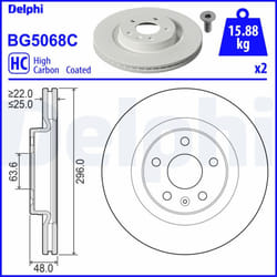 Disque de frein DELPHI BG5068C avant, ventilé, à haute teneur en carbone, 2 pièce