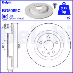 Disque de frein DELPHI BG5069C arrière, plein, à haute teneur en carbone, 2 pièce