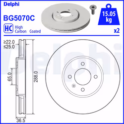 Disque de frein DELPHI BG5070C avant, ventilé, à haute teneur en carbone, 2 pièce