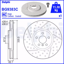 Disque de frein DELPHI BG9383C avant, ventilé, rainuré, à haute teneur en carbone, 1 pièce
