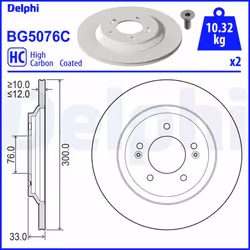 Disque de frein DELPHI BG5076C arrière, plein, à haute teneur en carbone, 2 pièce