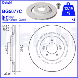 Disque de frein DELPHI BG5077C arrière, ventilé, plein, à haute teneur en carbone, 2 pièce - Vue supplémentaire 2