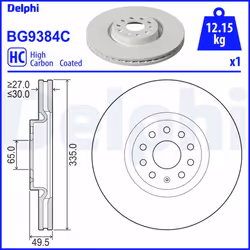 Disque de frein DELPHI BG9384C avant, ventilé, à haute teneur en carbone, 1 pièce