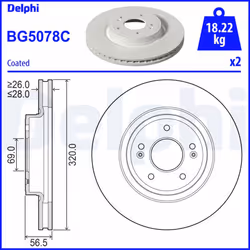 Disque de frein DELPHI BG5078C avant, ventilé, 2 pièce