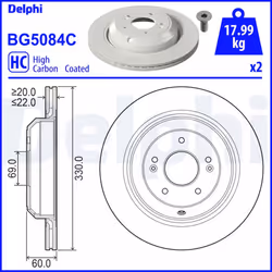 Disque de frein DELPHI BG5084C arrière, ventilé, à haute teneur en carbone, 2 pièce