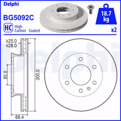 Disque de frein DELPHI BG5092C avant, ventilé, à haute teneur en carbone, 2 pièce