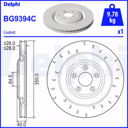 Disque de frein DELPHI BG9394C arrière, ventilé, 1 pièce