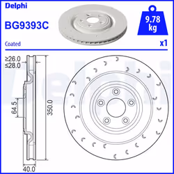 Disque de frein DELPHI BG9393C arrière, ventilé, 1 pièce