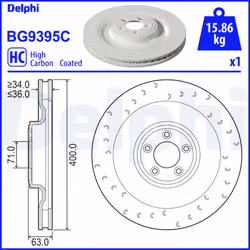 Disque de frein DELPHI BG9395C avant, ventilé, à haute teneur en carbone, 1 pièce