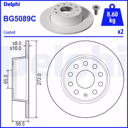 Disque de frein DELPHI BG5089C arrière, plein, 2 pièce
