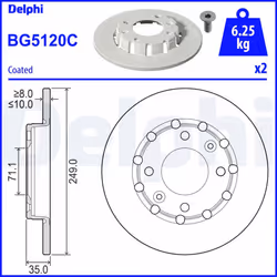 Disque de frein DELPHI BG5120C arrière, plein, 2 pièce