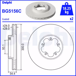 Disque de frein DELPHI BG5156C avant, ventilé, 2 pièce